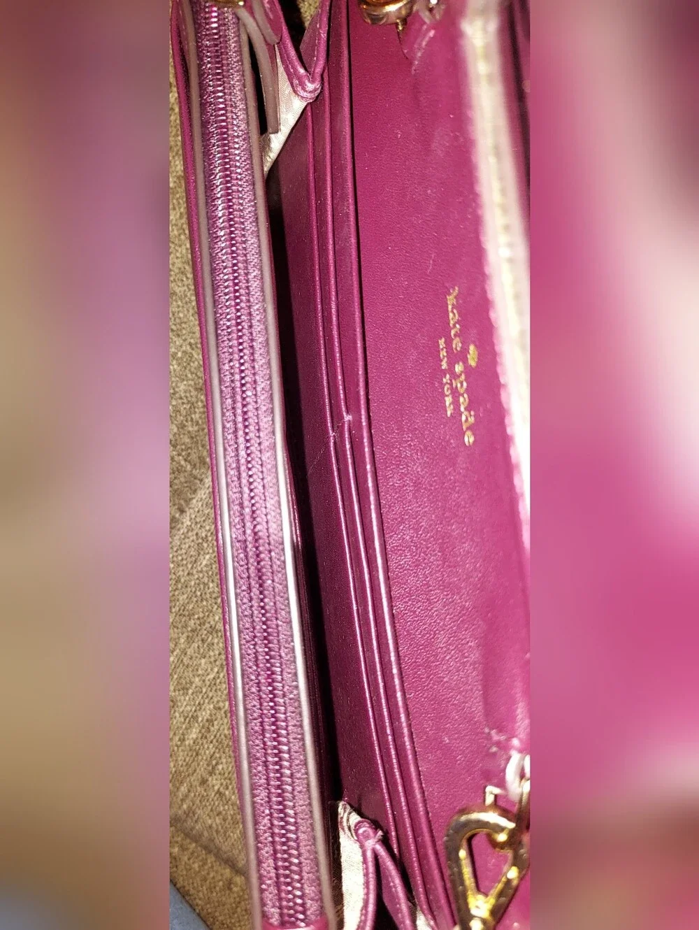 Kate Spade Quilted Wallet Purse in Deep Plum with Gold Chain Strap